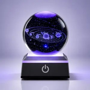 3D Solar System Crystal Ball Night Light with LED Base, USB Powered Galaxy Crystal Sphere Lamp, Space Decor Planet Lamp for Bedroom, Desk, Room Decor, Astronomy Gift for Kids & Adults