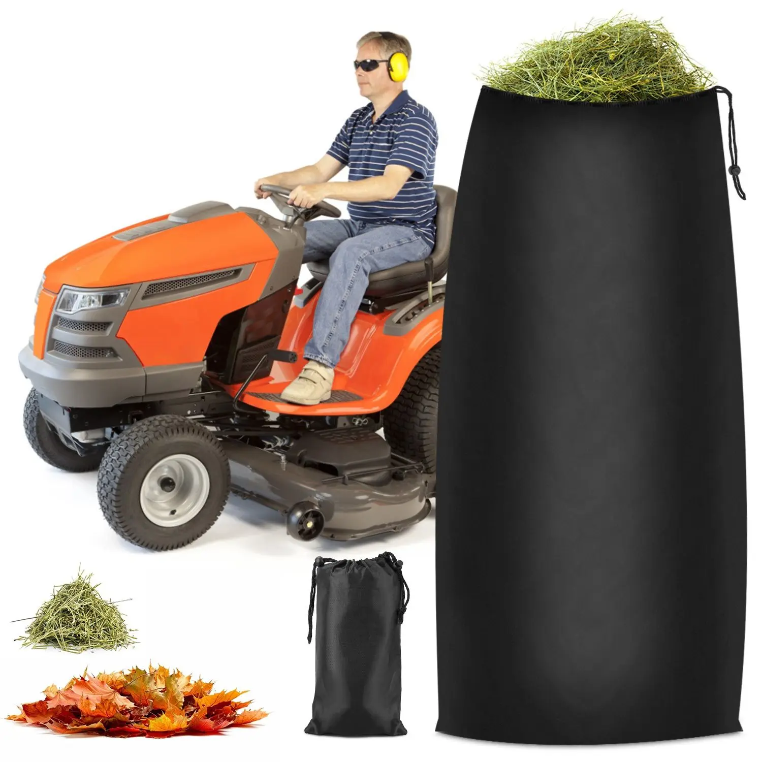 Premium Ride-On Mower Leaf Bag, 54 Cu Ft, 112-in Fast Load Large Opening Pickup, Waterproof Oxford Fabric, Drawstring Pouch, Standard Tractor Accessory for Outdoor Leaf Cleanup