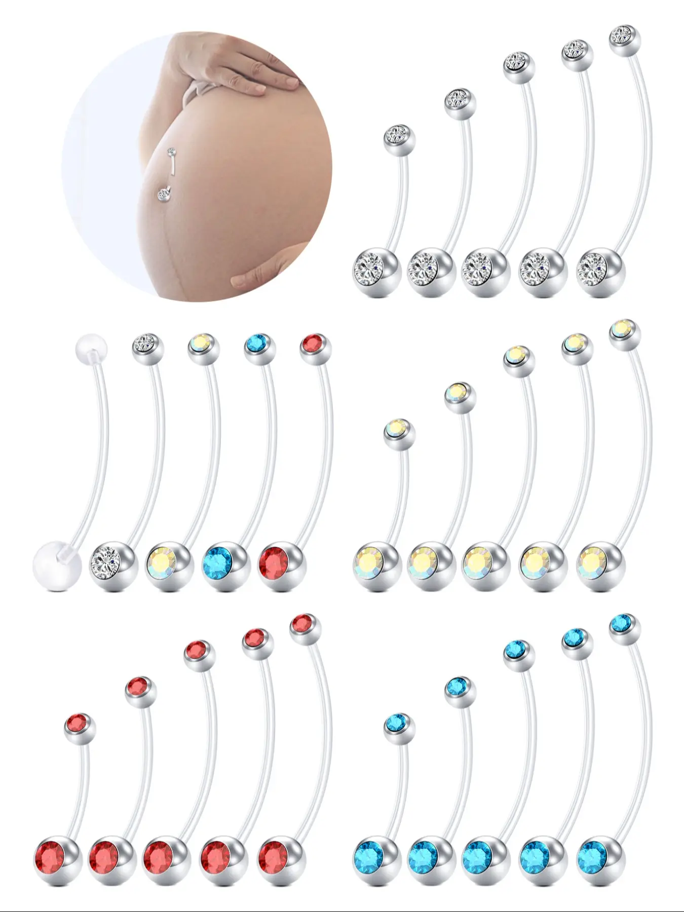 Transparent Acrylic Belly Button Rings for Pregnant Women, UV Plastic Long Bar Navel Piercing Jewelry, Flexible & Comfortable Design, Adjustable Jewelry, Wearable Jewelry, Rhinestone Belly Ring, Body Jewellery