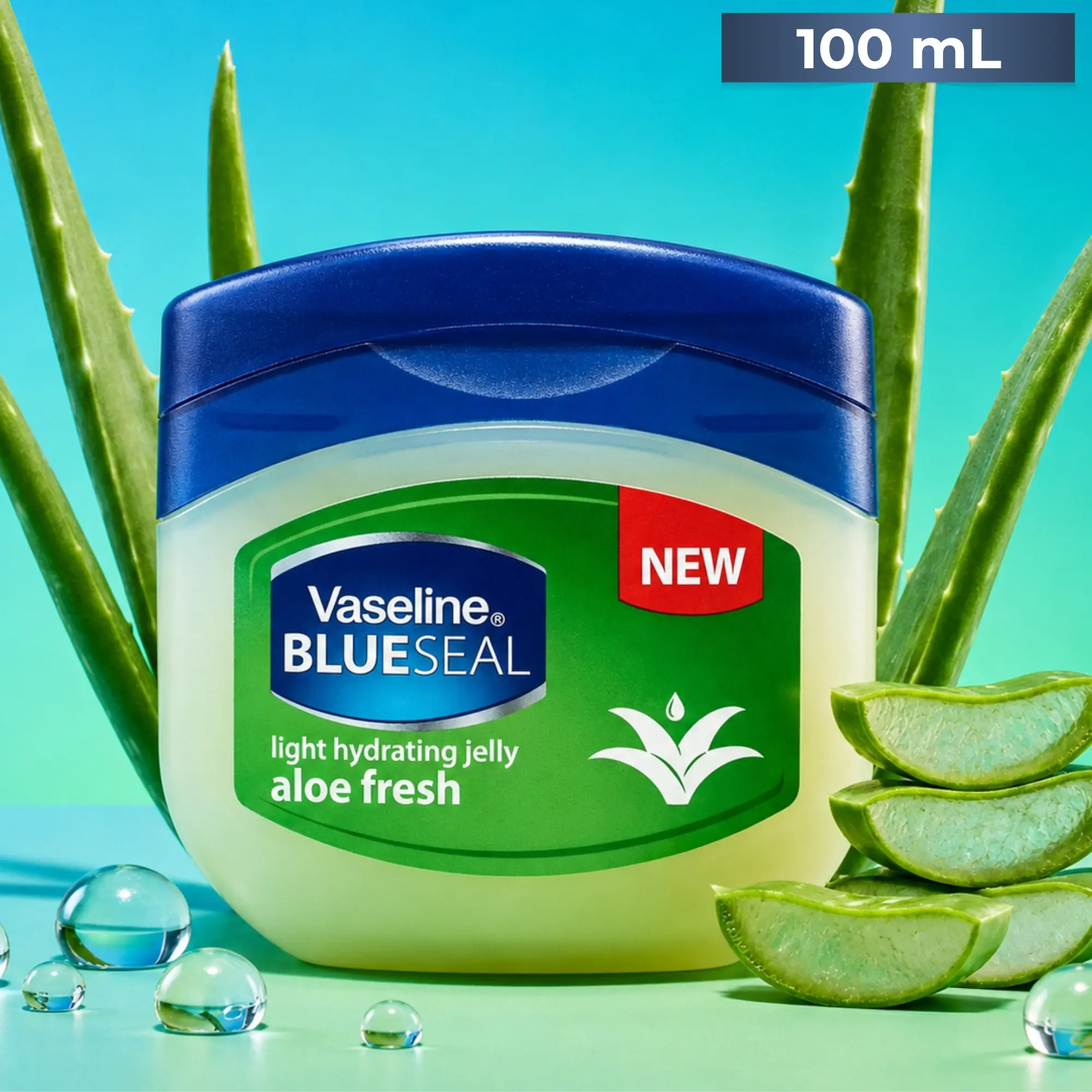 Vaseline Aloe Fresh Petroleum Jelly, Lightweight Hydrating Moisturizer for Face, Body & Hands, For All Skin Types, 100mL (3.4oz), Moisture, Refreshing Aloe