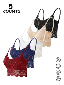 5 Pack Lace Cami Tops, Comfortable and Breathable Everyday Essentials Underwear, Flattering Fitted Design in Multiple Colors