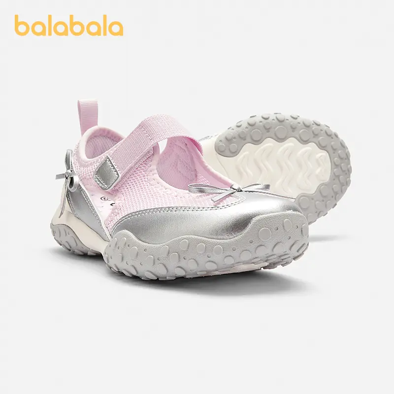 Balabala Girls' 4-5 Years Round Toe Synthetic Mary Jane Flats - Breathable Mesh, Lightweight, Bow Accents, Less Than Ankle, Playtime Look, Foot Development 1 Pair Casual Walking Shoes