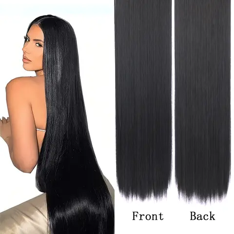 Black 30-40Inch Synthetic Hair Extensions, Hairpieces, Ultra Long Straight One Piece Hair for Women, Invisible Seamless Clip In Hair Weft, Heat Resistant for Natural Styling, Suitable for All Occasions: Music Festivals, Parties, Daily Use