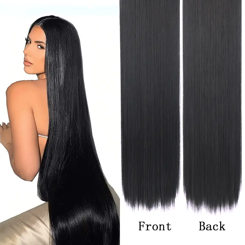 Black 30-40Inch Synthetic Hair Extensions, Hairpieces, Ultra Long Straight One Piece Hair for Women, Invisible Seamless Clip In Hair Weft, Heat Resistant for Natural Styling, Suitable for All Occasions: Music Festivals, Parties, Daily Use