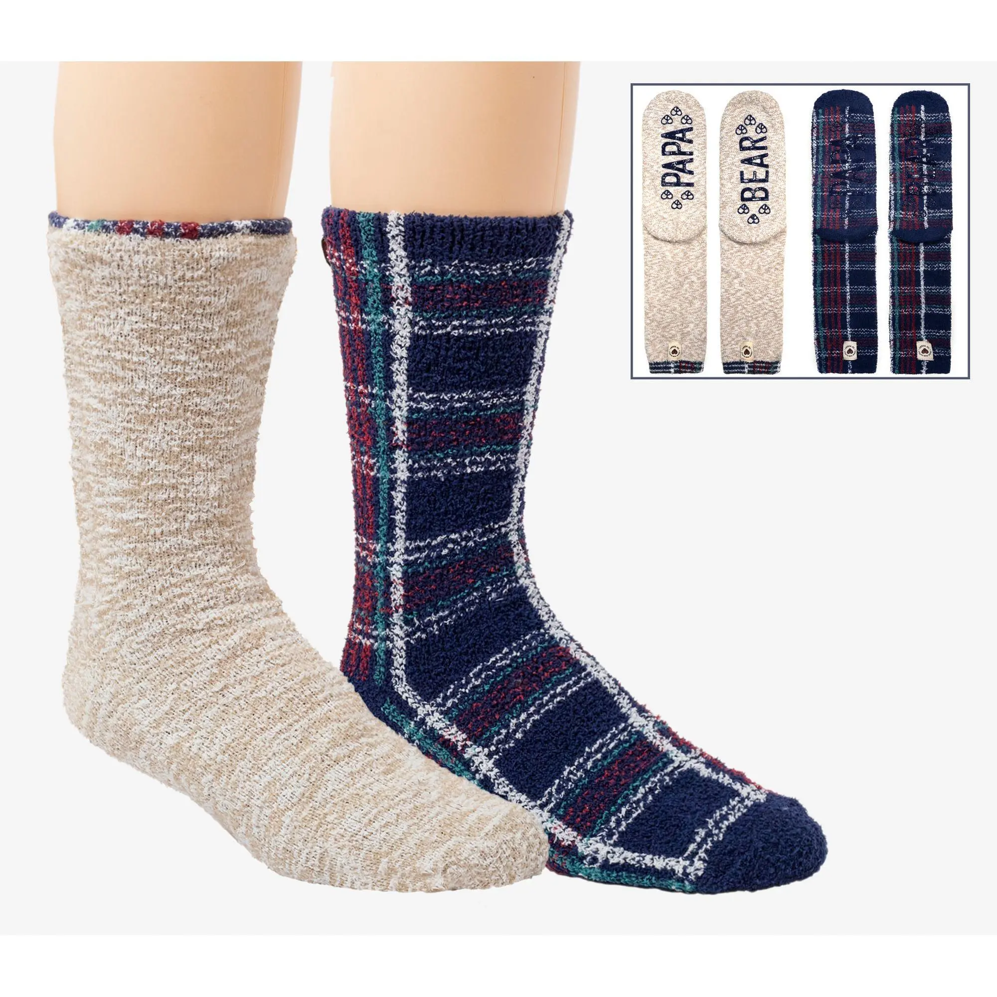 Dearfoams 2 Pair Pack Papa Bear Lounge Crew Socks