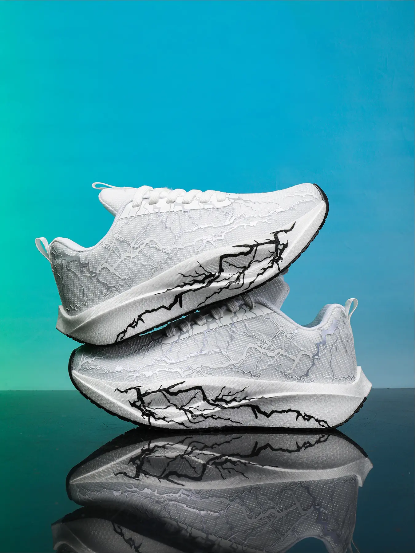 Men's Lightning Print Breathable Mesh Running Shoes, Lightweight Soft Sole Athletic Sneakers for Daily Sports Fashion Running Sneakers
