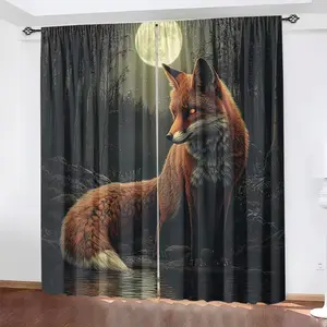 2-Piece Polyester Drapes, High-Definition Fox Print, Light Blocking Curtains for Bedroom Living Room Office Home Decor