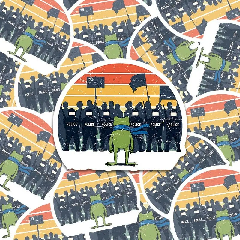 Portland Frog Protest Sticker, Green Frog Sticker, Funny Meme Frog Resistance Gift, Laptop Water bottle Stickers