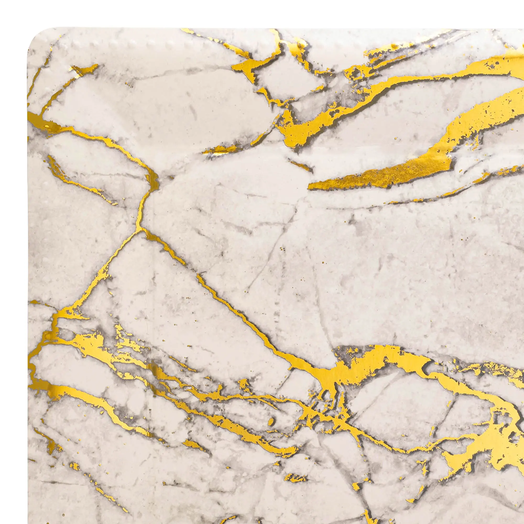 White with Gold Marble Square Disposable Paper Charger Plates (13")