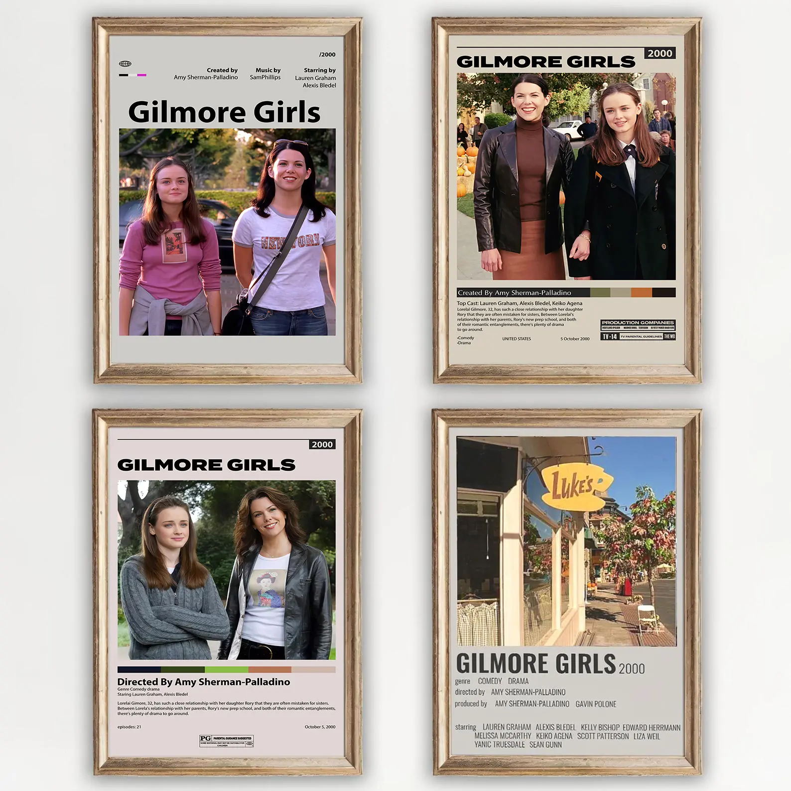 Retro Gilmore Girls TV Show Series Poster, Star Hollows Town Minimalist Wall Art Print, Gift for Fans Home Decor - NO FRAME
