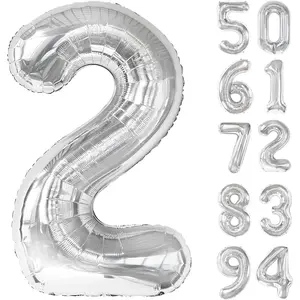 Silver 2 Balloon, Number Balloonss 40 Inch, 2nd Balloon Number Birthday Decorations, Two Second Birthday Party Supplies, Number 2 Balloon