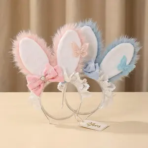 Lolita Bunny Ear Headband with Bow & Lace - Perfect for Easter, Party, Cosplay & Music Festivals