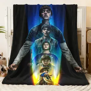 Stranger Things Themed Flannel Fleece Blanket for Adults, Soft Warm Throw Blanket with Iconic Character Design, Ideal for Couch, Bed, Living Room Decor & Cozy Relaxation, Soft Fluffy Blanket