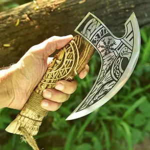 Handmade Vikings pizza Cutter With Leather Cover