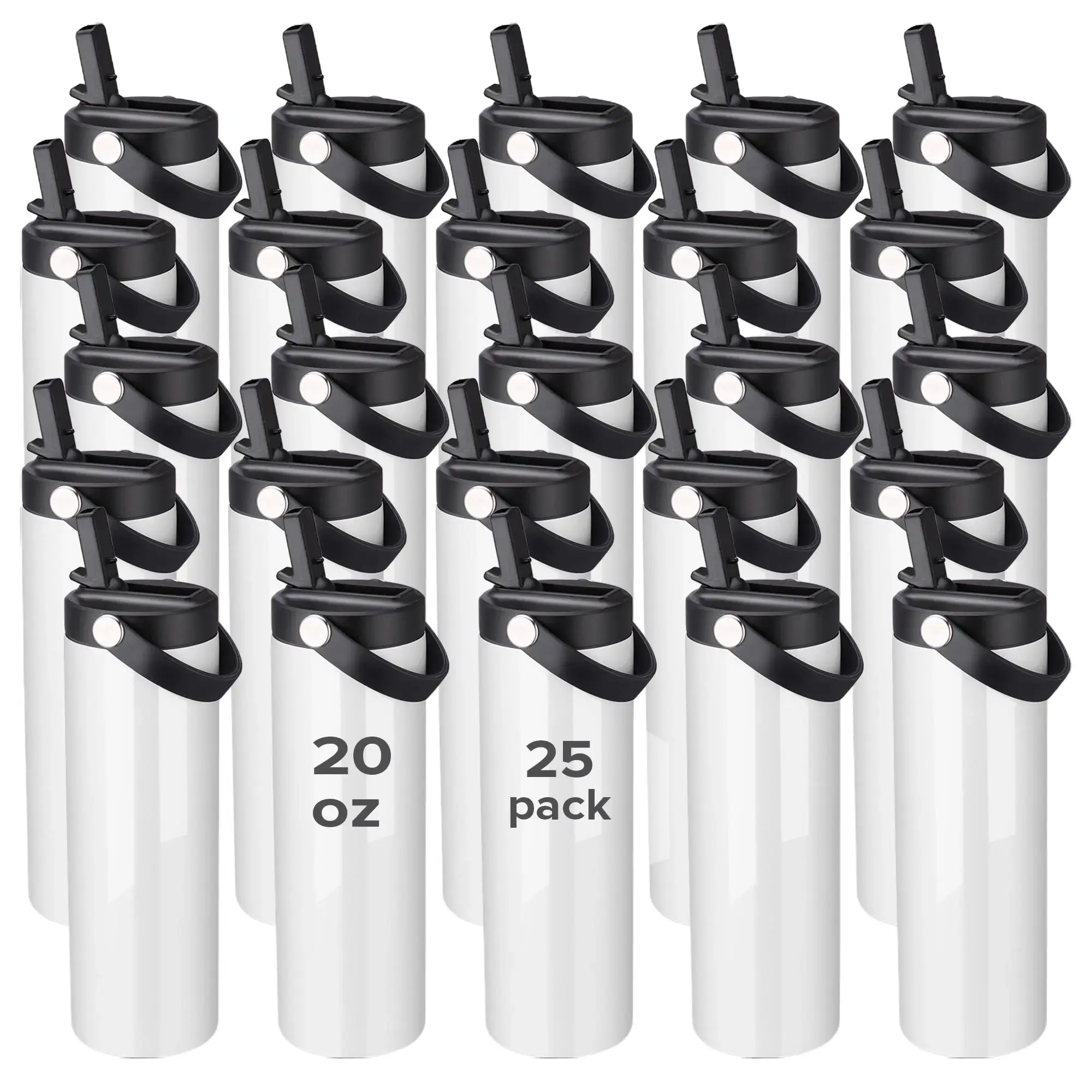 FASTSUB 20 oz Insulated Blank Skinny Sporty Sublimation Tumbler - Stainless Steel Reusable Gym Water Bottle with Airtight Anti-Leak Lid, Handygrip Top Handle, Sippy-Up Straw for Easy Sips, Tumbler Press Compatible (Vacuum Insulation Locks Heat)