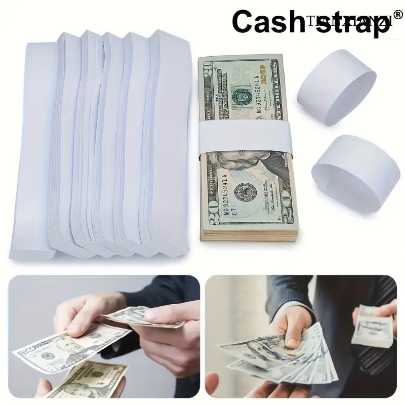 100PCS White Money Straps | Bank/Finance Use | Super Strong Adhesion Tear & Go Self Adhesive Strip