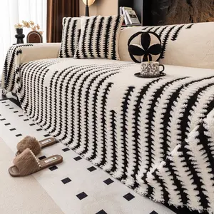 Geometric Pattern Short Plush Sofa Cover, Soft Thickened Plush Sofa Pad, Pet Friendly Anti-Scratch Couch Cover, Home Decor, Sofa Slipcover