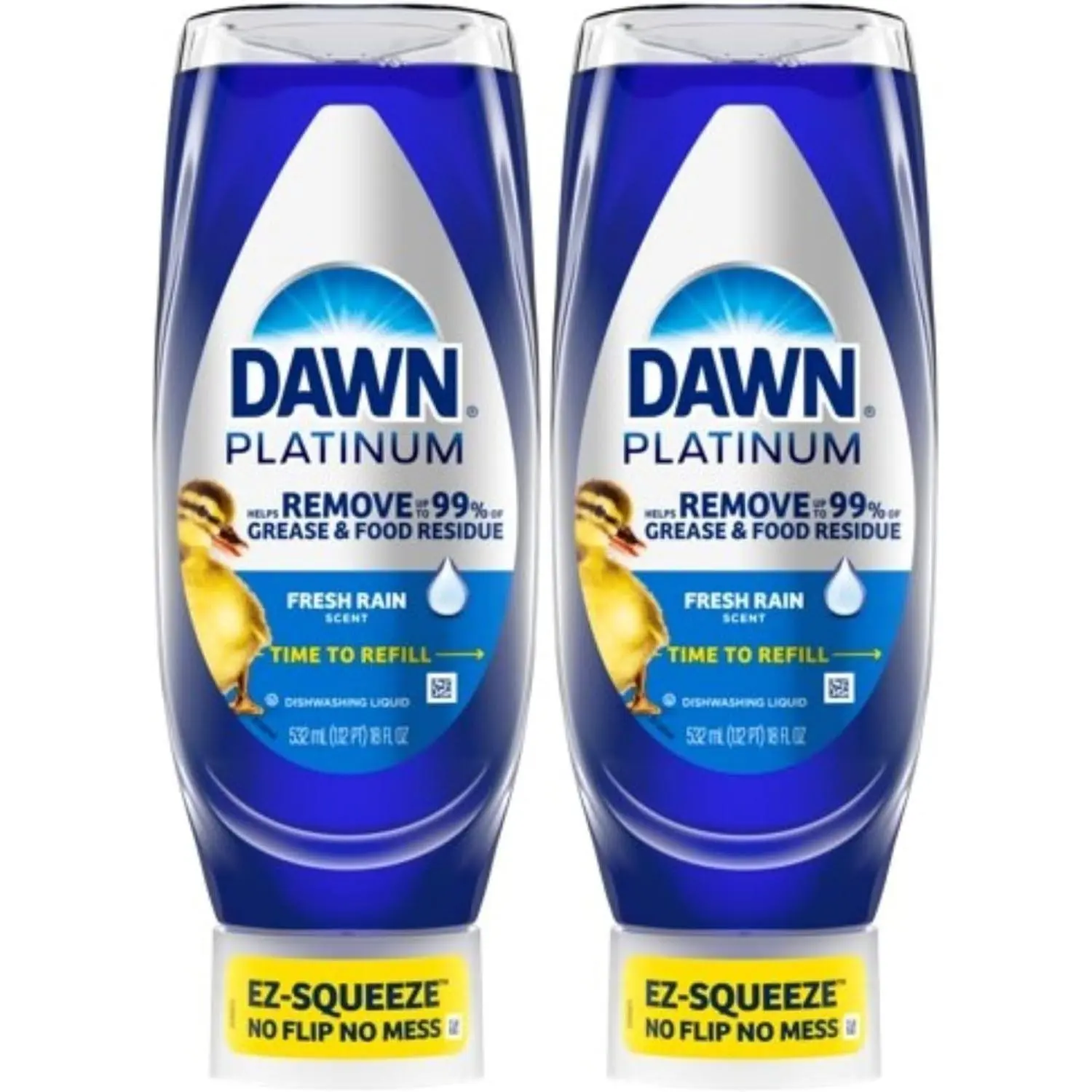 Dawn Platinum EZ-Squeeze Dish Soap, Dishwashing Liquid, Fresh Rain, 2x18oz Bundle