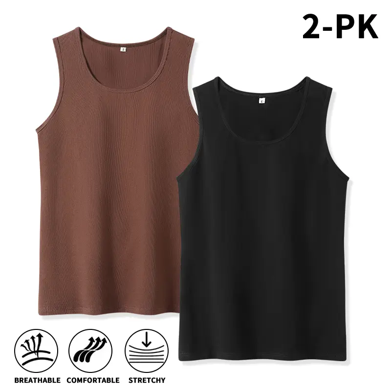 2-Pack Men Slim Fit Ribbed Muscle Tanks - Soft, stretchy, breathable sleeveless undershirts for workouts, basic tank tops High Elasticity Lifestyle Beater Set