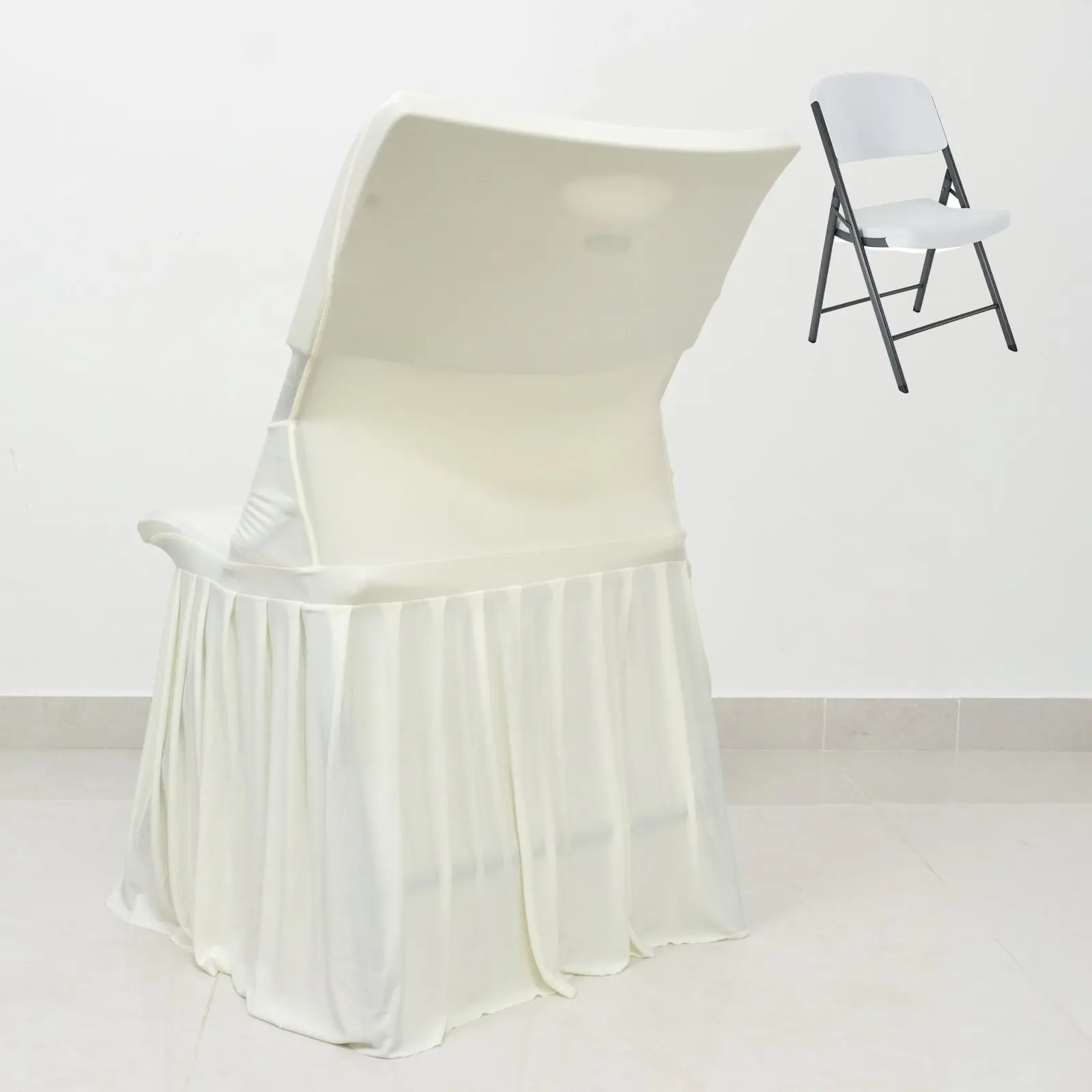 Lifetime Folding Chair Cover Ivory – Spandex Pleated Stretch Slipcover with Floor-Length Skirt, Also Fits Standard Chairs