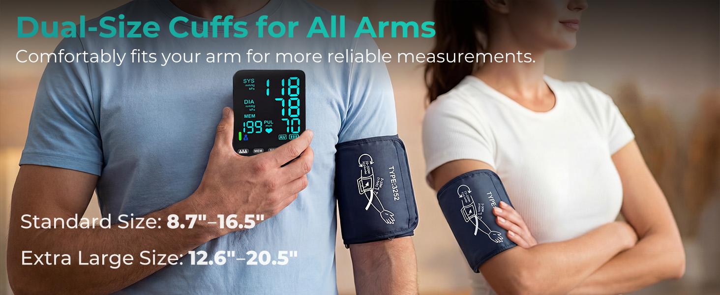 Dual-Arm Cuff Blood Pressure Monitor, Automatic Upper Arm Blood Pressure Monitors for Home Use, 2 Blood Pressure Machine Cuff(9-17in & 13-21in) with Large LED Backlit Display, 3x199 Reading Memory Users Blue Healthcare  Kit