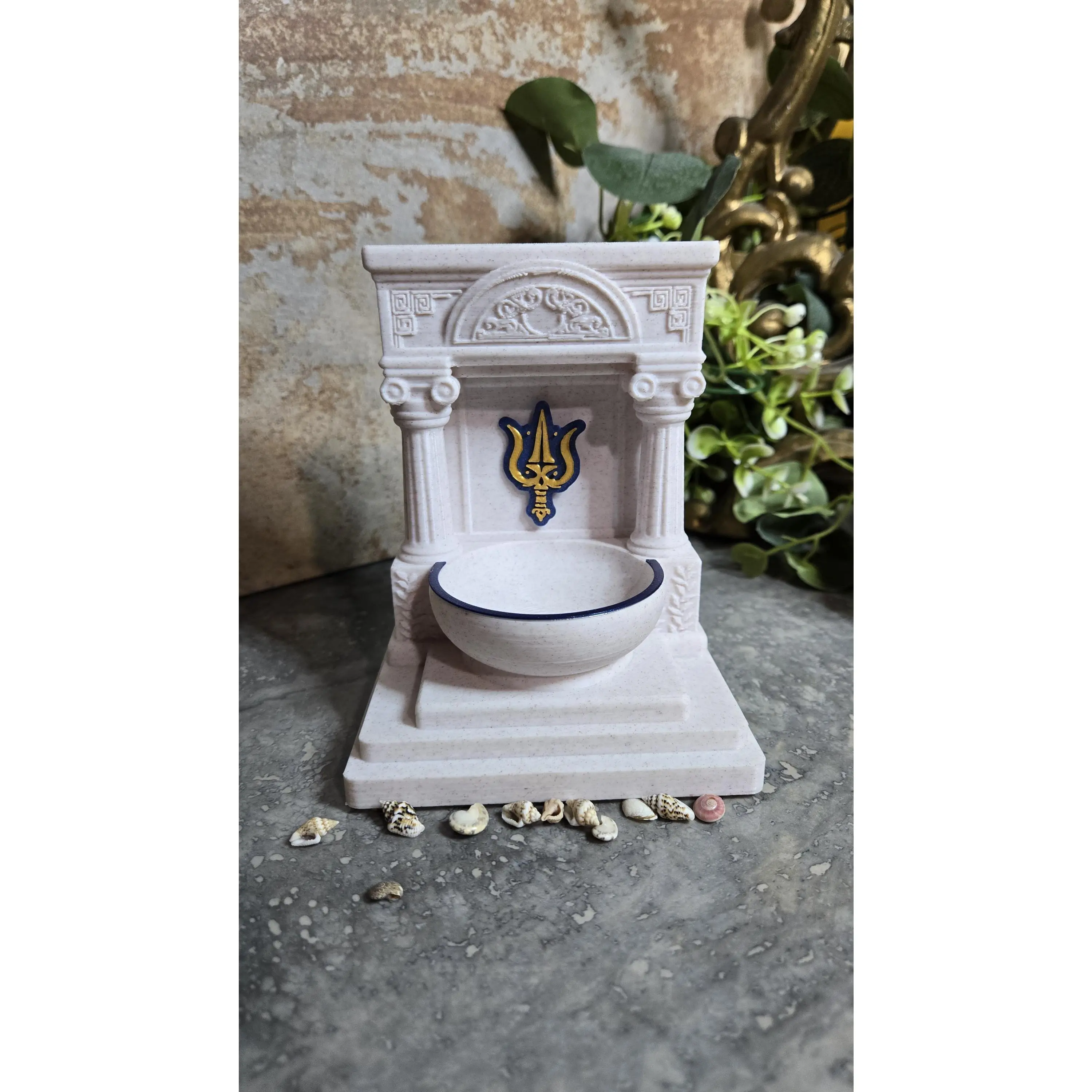 5-Inch Decorative Marble Mini Poseidon-Neptune Altar Artwork, Artistic Trident Icon Greek-Roman Ocean Water Magic Decor Statue Print, Lightweight