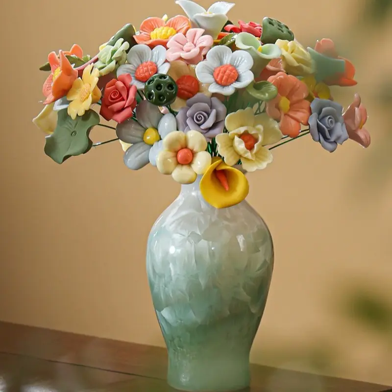 10pcs 3D Peony Handmade Ceramic Flowers,Handmade Ceramic Flowers:Vibrant, Durable, Artistic Blooms That Last Forever, Timeless Flowers DIY Home Decor - Ceramic Peony Branch Traditional Craft Eternal Flower Simulation Decoration Vase