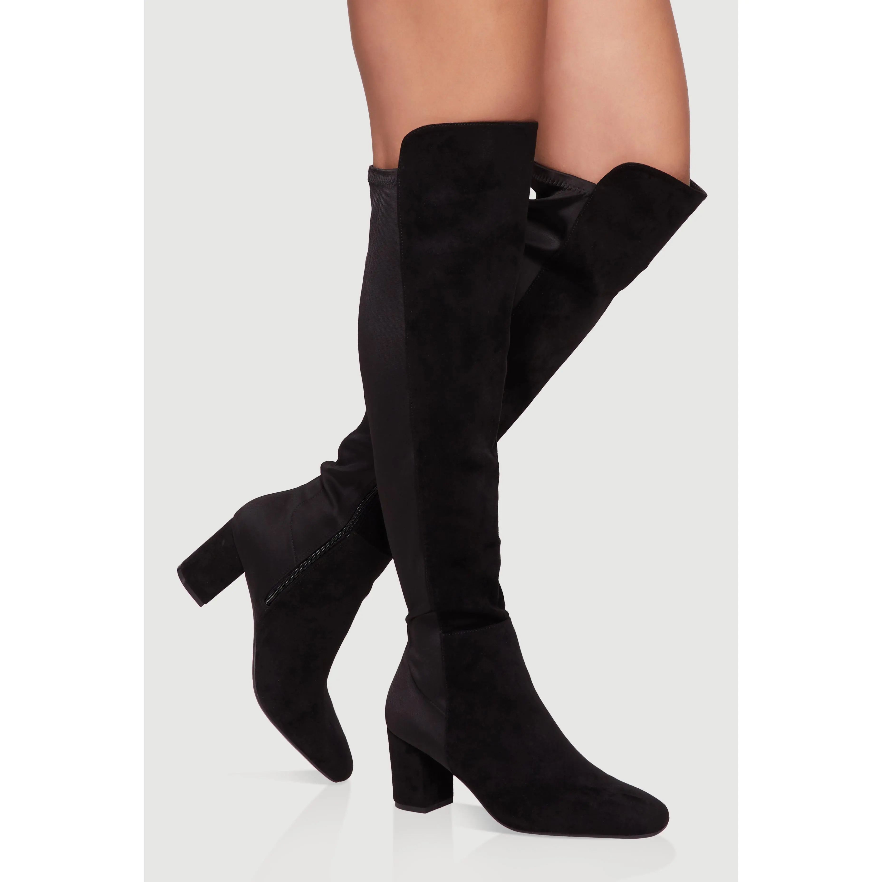 Over The Knee Almond Toe Block Heel Boots