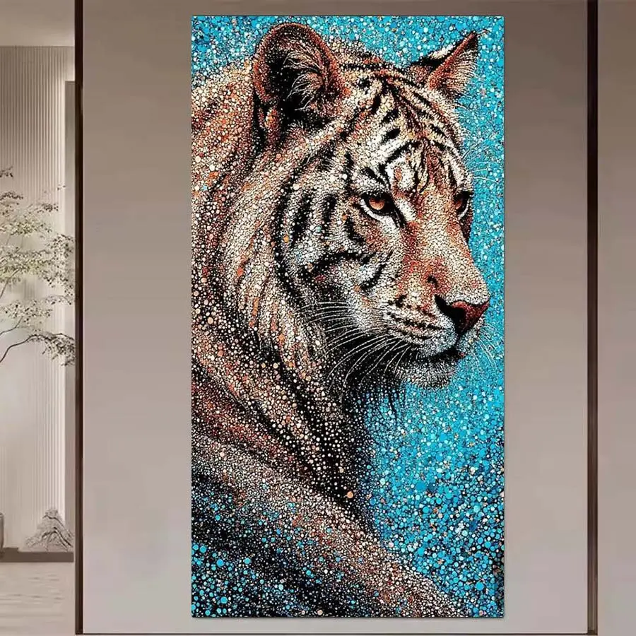 1 DIY diamond painting kit, 5D diamond art set, DIY decoration, realistic tiger diamond painting kit full round drill, mosaic, diamond art, DIY art home decor, suitable for Christmas.
