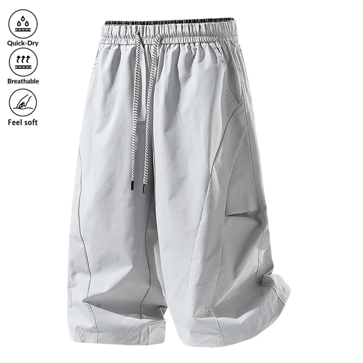 Summer men’s lightweight, breathable, quick-dry beach shorts; men’s waist-cinched shorts with pockets; breathable everyday wear for men; gift for him; summer swim shorts—quick-drying, solid color, tropical style.