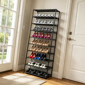 10-Tier Stackable Shoe Rack Stainless Steel Frame Large Capacity Storage Shelf Holds 50 Pairs Shoes