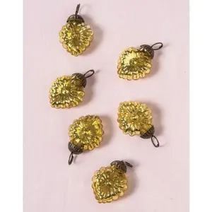 CLOSEOUT 6 Pack | 1.25" Gold Viola Mercury Glass Heart Ornaments Christmas Tree Decoration
