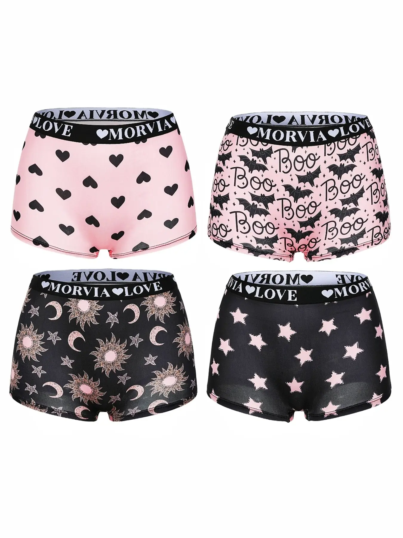 4-Pack Gothic Style Women's Underwear Set, Soft Comfortable Geometric Print, Elastic Waistband, All Seasons Wear, Soft Fit Panty, Soft Comfy Panties, Fitted Panties, Printed Underwear