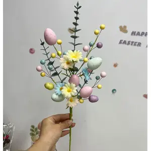 Easter Egg Floral Picks Decoration, Artificial Daisies Eucalyptus Berry Stems and Colorful Easter Egg Branches for Spring Home Decor, Table Centerpieces, DIY Craft Arrangements, Holiday Party Decorations, Cute and Festive Easter Display for Living Room