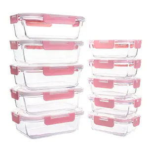 10 Pack Glass Food Storage Containers with Lids, Leak Proof, Microwave & Freezer Safe - Stackable Design Kitchen Plastic