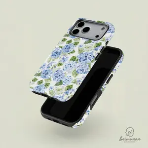 Blue Hydrangea Girly Aesthetic Summer Spring Flowers Fashion Cute 2 in 1 Phone Case with Durable, Shock Absorbing and Stylish Design. Compatible with Iphone 11, 12, 13, 14, 15 16 17 Pro Max Plus & Samsung S25 Series A creatively designed new phone case.