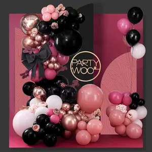 PartyWoo Round Black Gold White Metallic Latex Balloons Kit, 140-Piece Set with 18/12/10/5-Inch Sizes for Balloon Arch Backdrop, Birthday Party Decorations