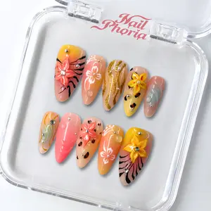 NailPhoria WANDERLUST BLOOM - Handmade Press-On Nails | Reusable, Salon-Quality, Long-Lasting, Glossy Design