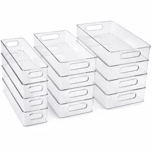 Multifunction Durable Portable Clear Stackable Refrigerator Organizer Bins - 3 Sizes, 3/6/9 Packs with Handles for Fridge, Freezer, Cabinet - Home Kitchen Open Storage Bins