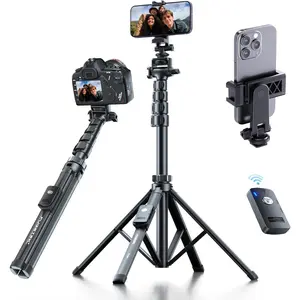 62" Professional Cell Phone Tripod, Ultra  4  Design,  Remote,    Stick & , Portable  in , 360? Phone Mount with 2 Cold Shoe Slots, Non Skid