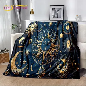 Sun Moon Mandala Magic Witchcraft Tarot Flannel Blanket, Soft Throw Blanket for Home Bedroom Bed Sofa Picnic Travel Office Cover Gift Kids