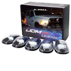 iJDMTOY 5pcs Clear Lens Cab Roof Marker Lamps w/Xenon White Full Strip LED Lights For Chevy Dodge Ford GMC Heavy Duty or Super Duty Trucks