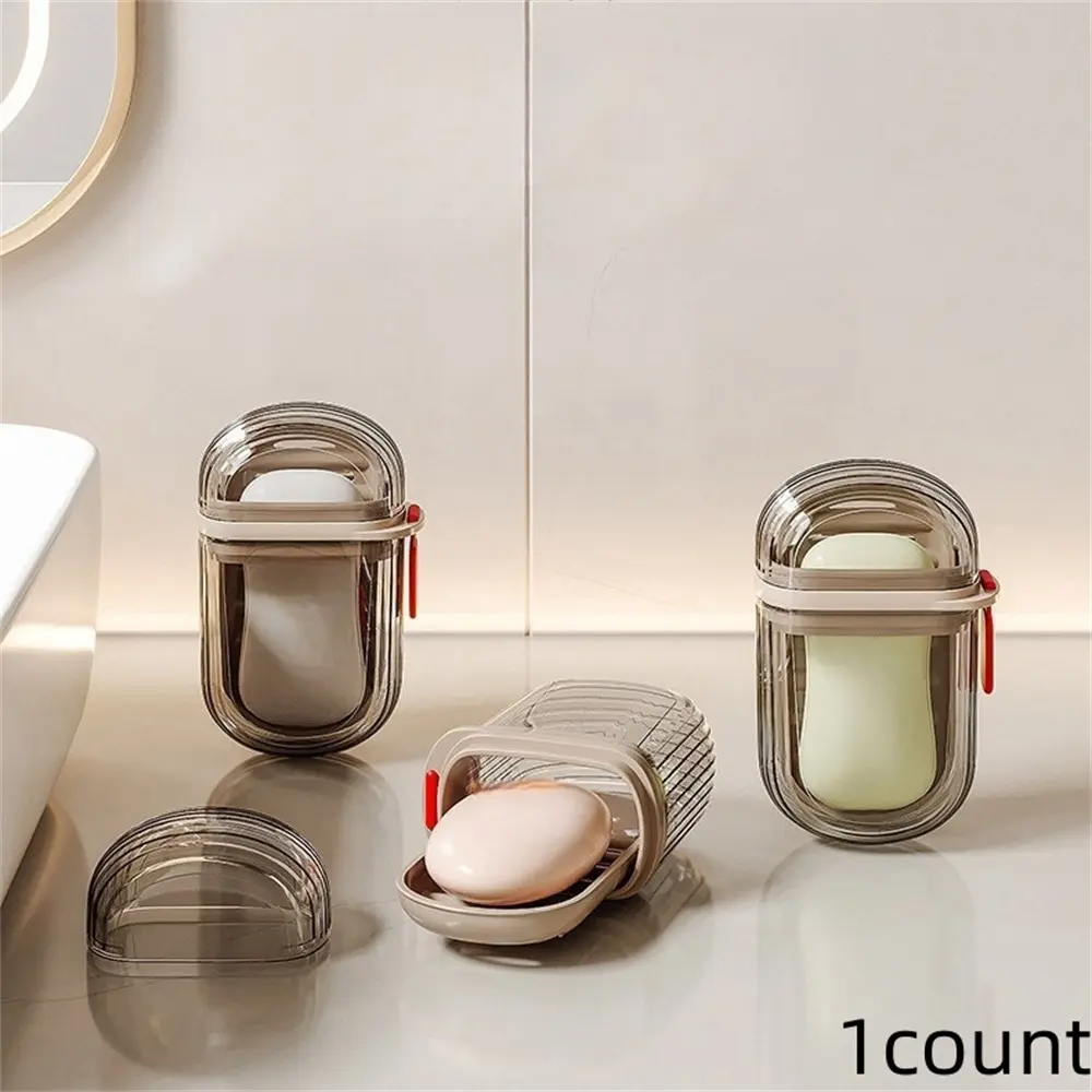 Portable Soap Box, 1 Count Creative Mini Soap Bar Holder with Lid, Soap Storage Box for Home Bathroom & Travel & Hotel, Transparent, Plastic Soap Dish
