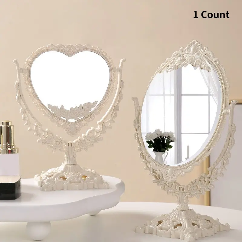 Elegant Vintage Palace Style Standing Makeup Mirror, Decorative Mirror, Adjustable Vanity Mirror, 360° Rotating, Perfect for Bedroom and Dormitory, Enhance Your Beauty Routine