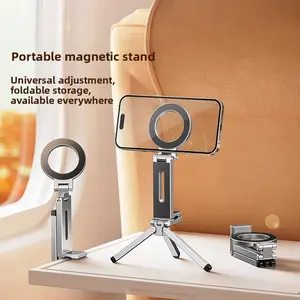Cross border quality three in one super strong magnetic suction convenient folding live streaming desktop tripod stand travel phone stand