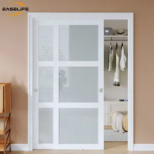 Easelife Frosted Glass Closet Door for Bedroom, Sliding Bypass Door with Track Kit, Modern and Easy to Install barndoor