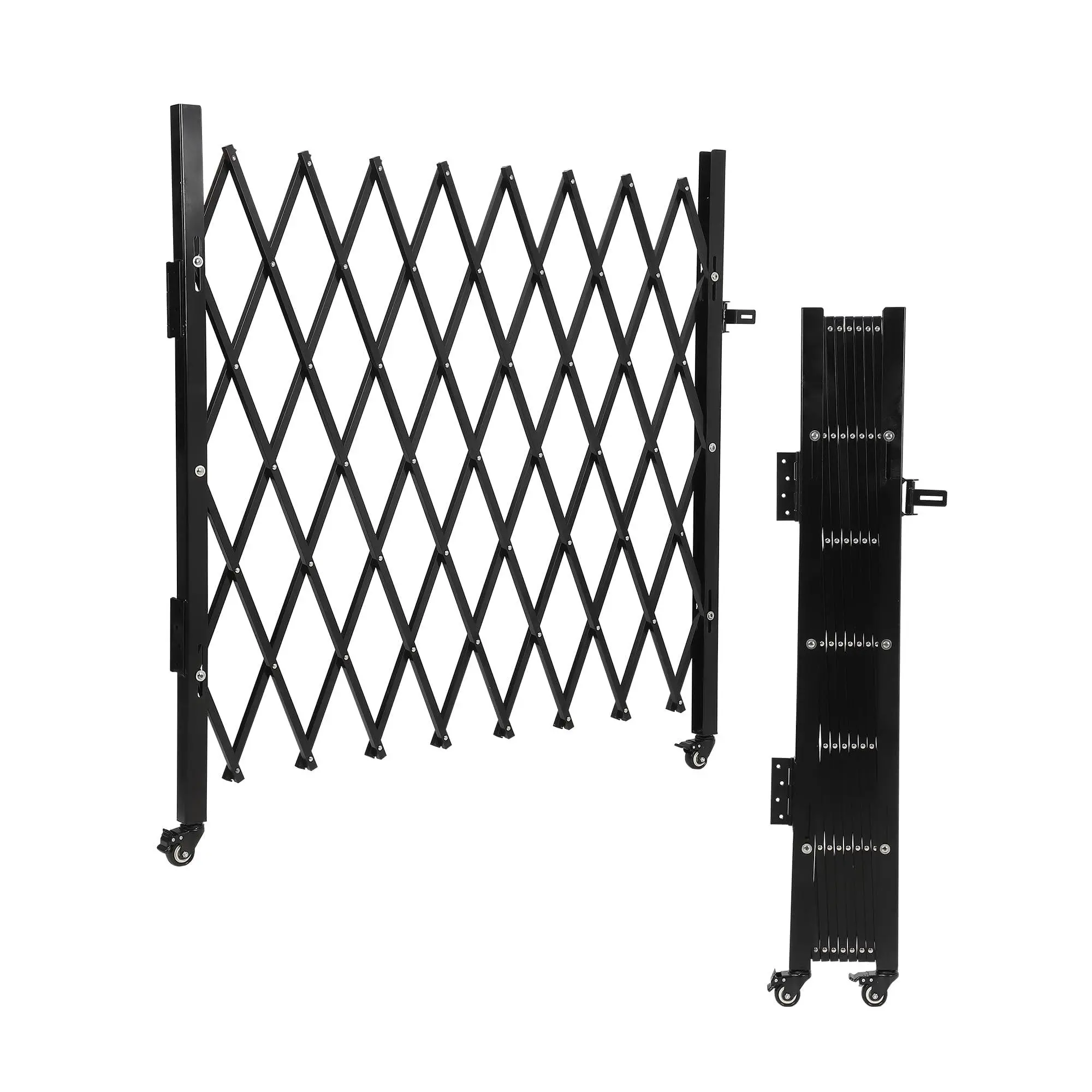 61" H×122" W Double Foldable Aluminum Security Gate - Black Portable Safety Barrier with 360° Casters, Retractable Expandable Fence for Driveway & Public Area