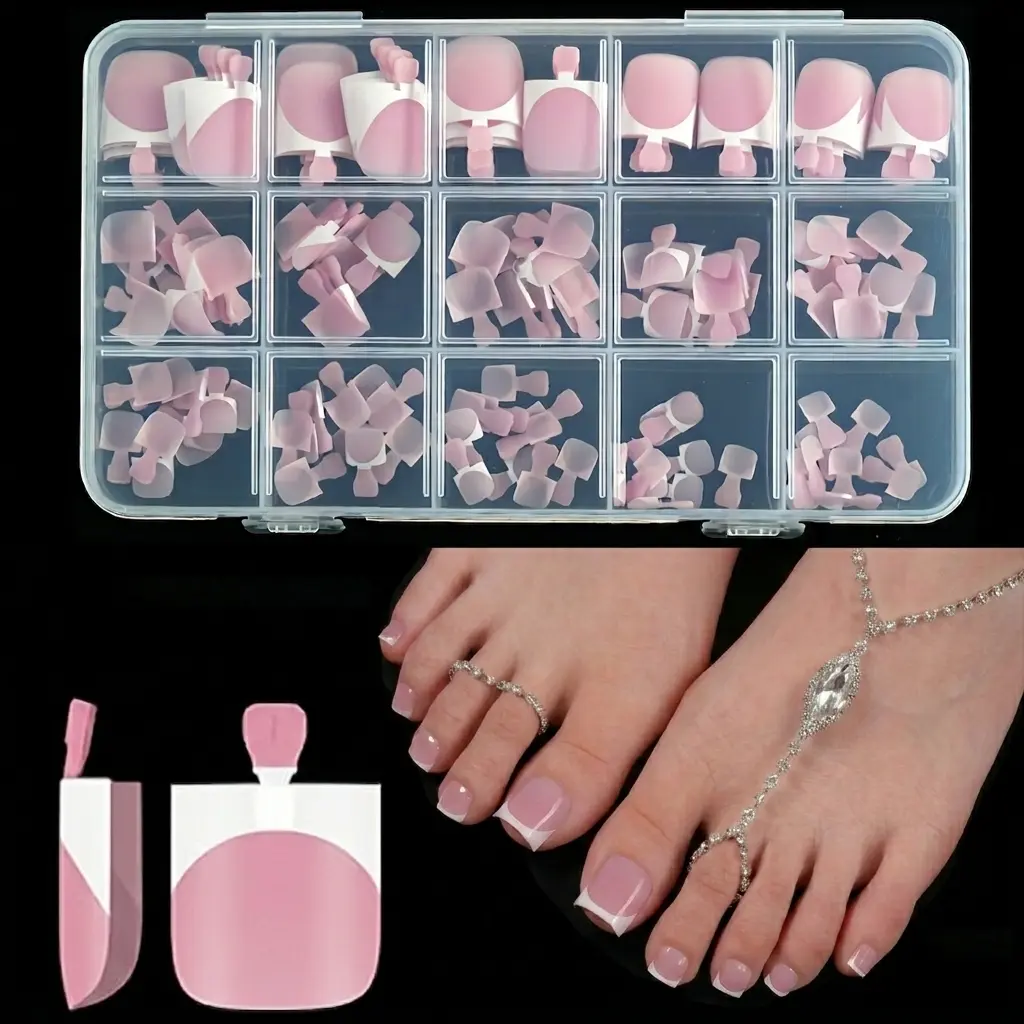 French Toe Nail Press Ons, Pre-Etched 15 Sizes Sharp Square Berry Pink 150Pcs Press On Toenails False Toes Soft Gel Square Full Cover Fake Toenails for Nail Extensions DIY Salon Pedicure, Acrylic Press On, Press On Sets