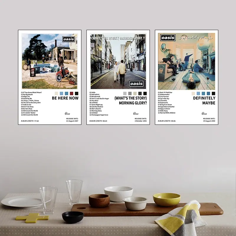 3-piece set featuring Oasis/Be Here Now/Definitely Maybe modern hip-hop style, Modern cool design, artwork, wall art, perfect for album covers, ideal for bedrooms, living rooms, room decor, artistic indoor decoration, and frameless decorations