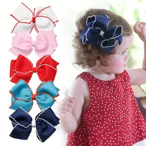 5pcs Girls Big Bow Hairpin Ribbon Plain Color Headwear Kids Hair Accessories, Ideal Choice For Gifts